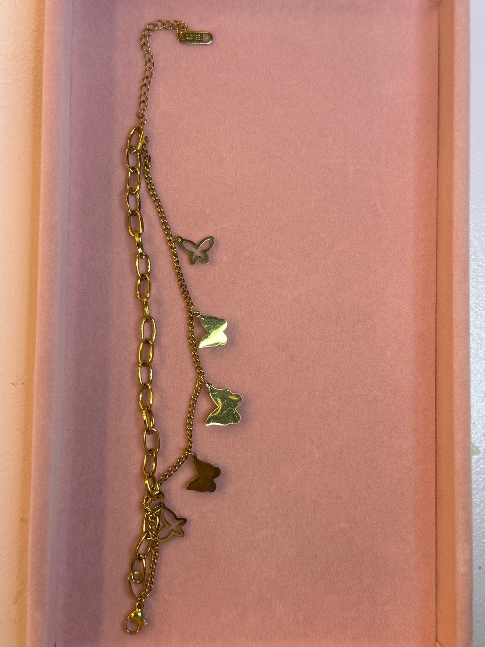 Gold Butterfly Charm Bracelet | Layered Stainless Steel Chain Bracelet - Picture 3 of 3